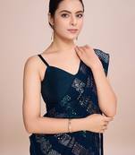 Embellished black color  bollywood georgette saree with unstiched blouse