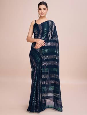 Embellished black color  bollywood georgette saree with unstiched blouse 2