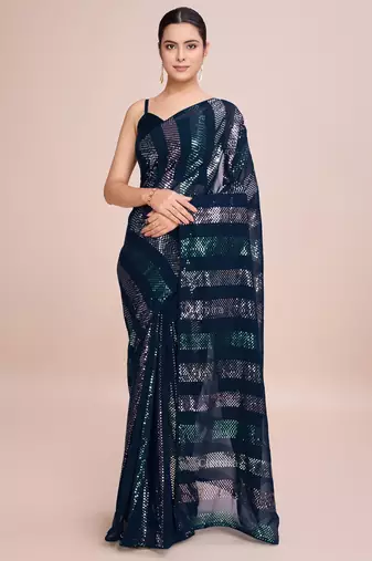 Embellished black color  bollywood georgette saree with unstiched blouse