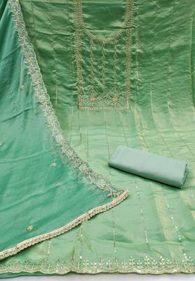 Women's light green embroiderd viscose fendy sattin dress material 2