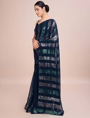 Embellished black color  bollywood georgette saree with unstiched blouse 3