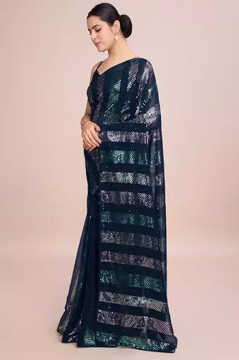 Embellished black color  bollywood georgette saree with unstiched blouse