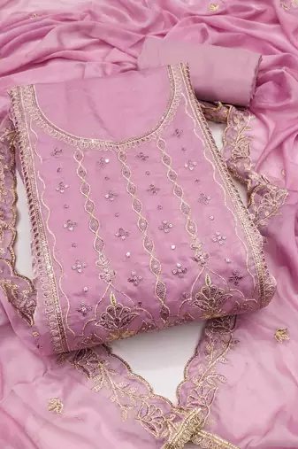 Women's levender unstitched embroiderd viscose fendy sattin dress material 