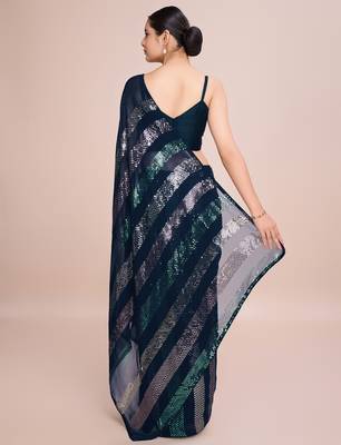 Embellished black color  bollywood georgette saree with unstiched blouse 4