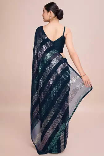 Embellished black color  bollywood georgette saree with unstiched blouse