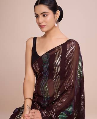 Embellished coffee color  bollywood georgette saree with unstiched blouse 1