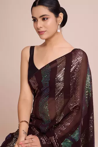 Embellished coffee color  bollywood georgette saree with unstiched blouse