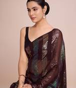 Embellished coffee color  bollywood georgette saree with unstiched blouse