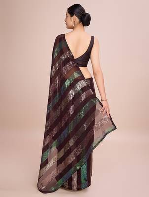 Embellished coffee color  bollywood georgette saree with unstiched blouse 3