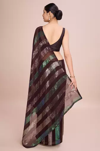 Embellished coffee color  bollywood georgette saree with unstiched blouse