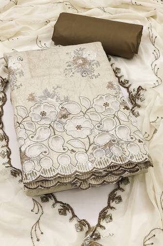 Women's multi unstitched embroiderd cemric cotton dress material 