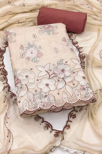Women's multi unstitched embroiderd cemric cotton dress material 
