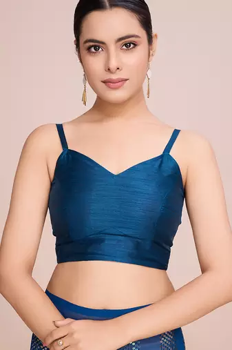 Embellished petrol blue color  bollywood georgette saree with unstiched blouse