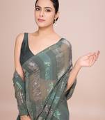 Embellished pista color  bollywood georgette saree with unstiched blouse