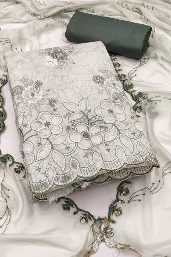 Women's multi unstitched embroiderd cemric cotton dress material 
