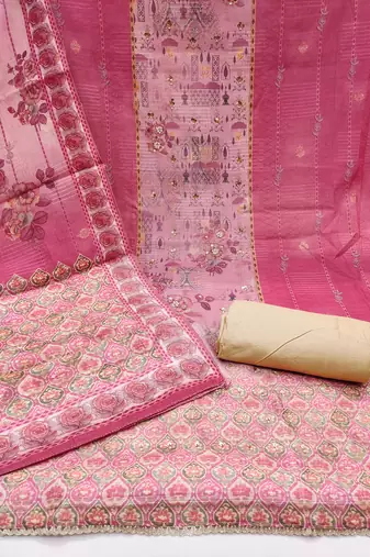 Women's pink printed viscose cotton banrasi dress material