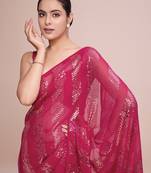 Embellished rose pink color  bollywood georgette saree with unstiched blouse