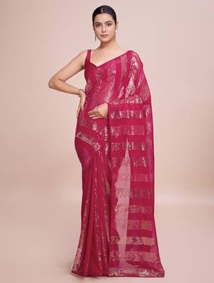 Embellished rose pink color  bollywood georgette saree with unstiched blouse 2