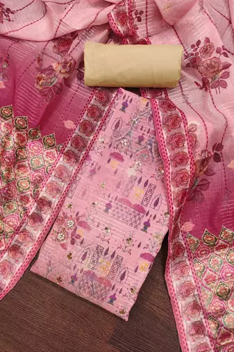 Women's pink printed viscose cotton banrasi dress material