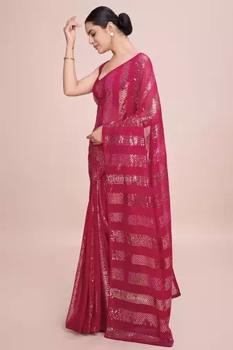 Embellished rose pink color  bollywood georgette saree with unstiched blouse