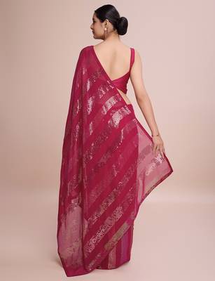 Embellished rose pink color  bollywood georgette saree with unstiched blouse 4