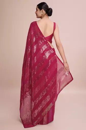 Embellished rose pink color  bollywood georgette saree with unstiched blouse
