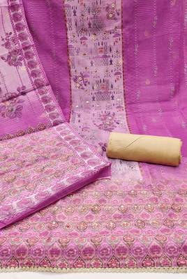 Women's purple printed viscose cotton banrasi dress material 2