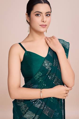 Embellished teal color  bollywood georgette saree with unstiched blouse