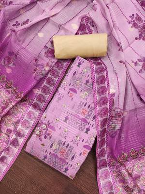 Women's purple printed viscose cotton banrasi dress material 3