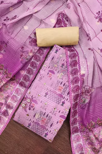 Women's purple printed viscose cotton banrasi dress material