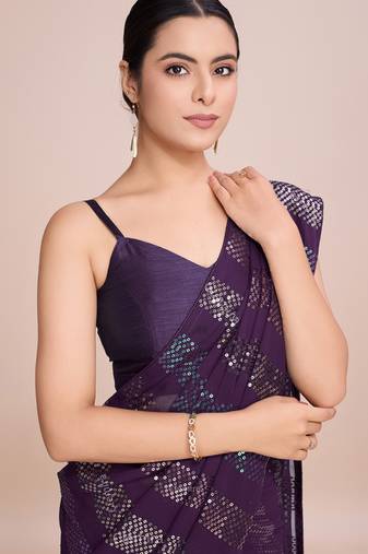 Embellished wine color  bollywood georgette saree with unstiched blouse