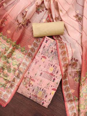 Women's peach printed viscose cotton banrasi dress material 3