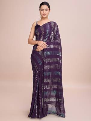 Embellished wine color  bollywood georgette saree with unstiched blouse 2