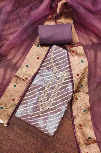 Women's purple handwork jam cotton dress material