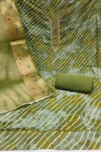 Women's green handwork jam cotton dress material