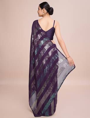 Embellished wine color  bollywood georgette saree with unstiched blouse 4
