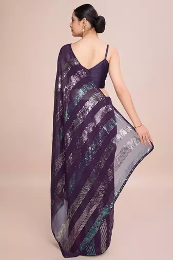 Embellished wine color  bollywood georgette saree with unstiched blouse