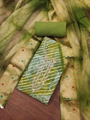 Women's green handwork jam cotton dress material 3