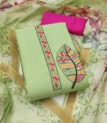 Women's green embroiderd pure cotton silk dress material