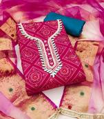 Women's pink unstitched printed cembric cotton dress material