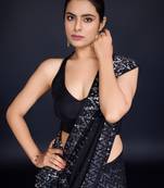 Embellished black color  bollywood georgette saree with unstiched blouse