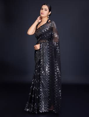 Embellished black color  bollywood georgette saree with unstiched blouse 3