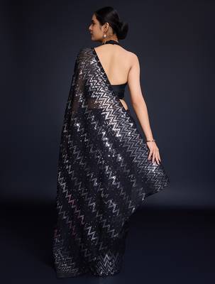 Embellished black color  bollywood georgette saree with unstiched blouse 4