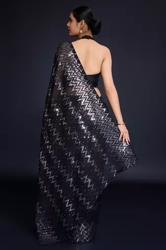 Embellished black color  bollywood georgette saree with unstiched blouse