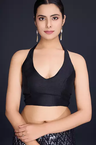 Embellished black color  bollywood georgette saree with unstiched blouse