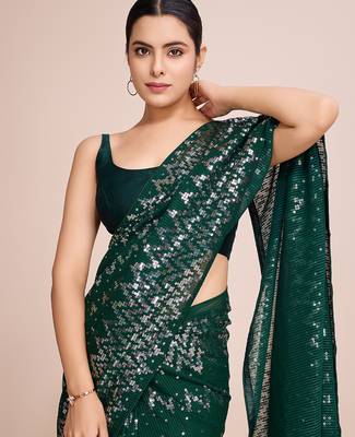 Embellished green color  bollywood georgette saree with unstiched blouse 1