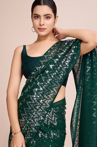 Embellished green color  bollywood georgette saree with unstiched blouse