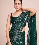 Embellished green color  bollywood georgette saree with unstiched blouse