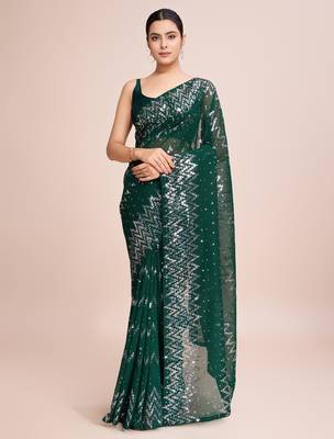 Embellished green color  bollywood georgette saree with unstiched blouse 2