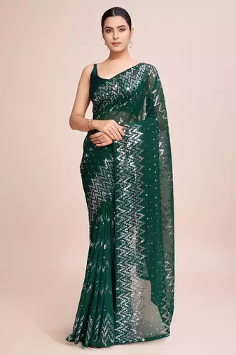 Embellished green color  bollywood georgette saree with unstiched blouse
